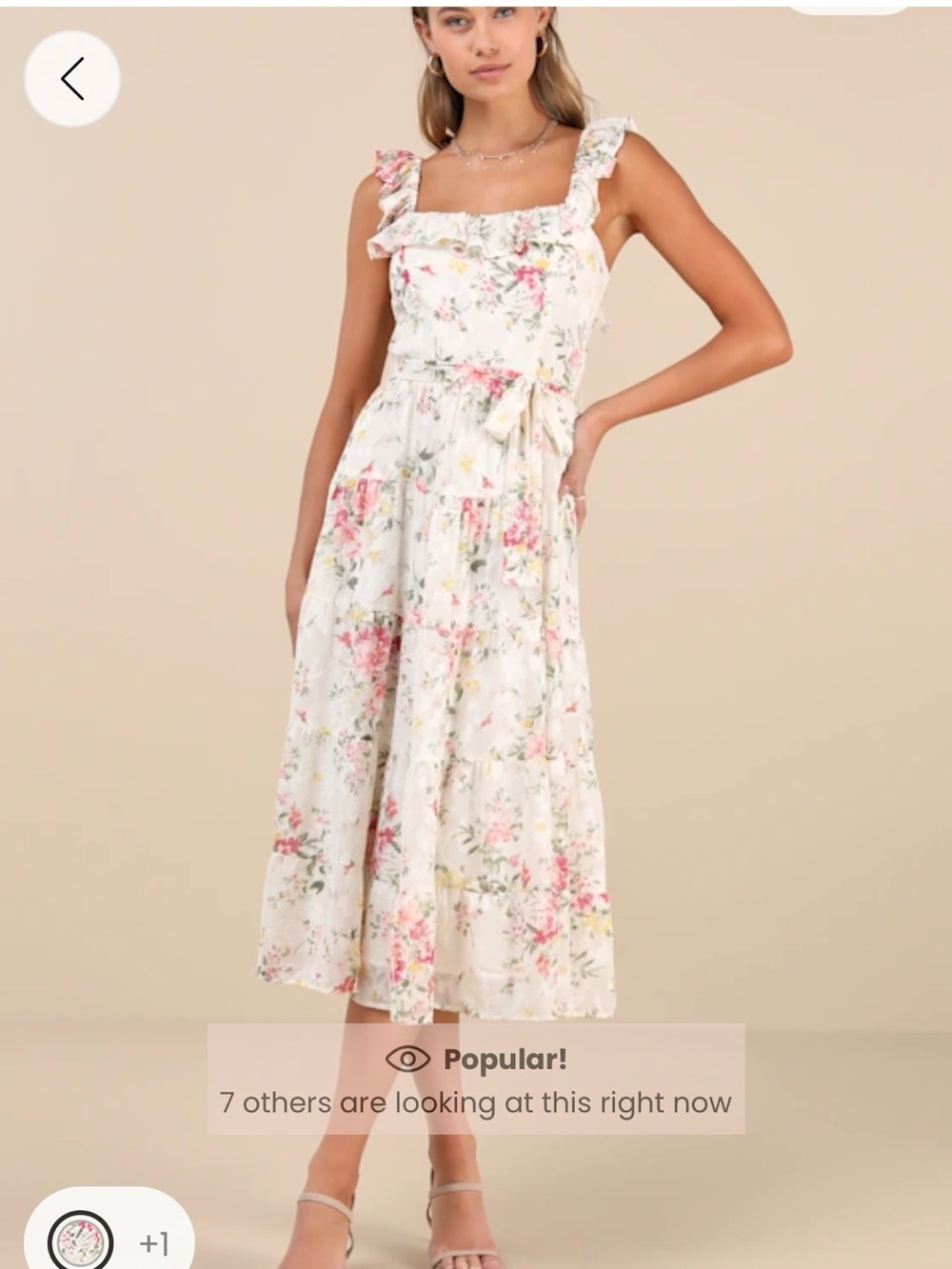Lulu's Ivory Floral Ruffle-Shoulder Midi Dress